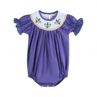 Mardi Gras Smocked Romper
